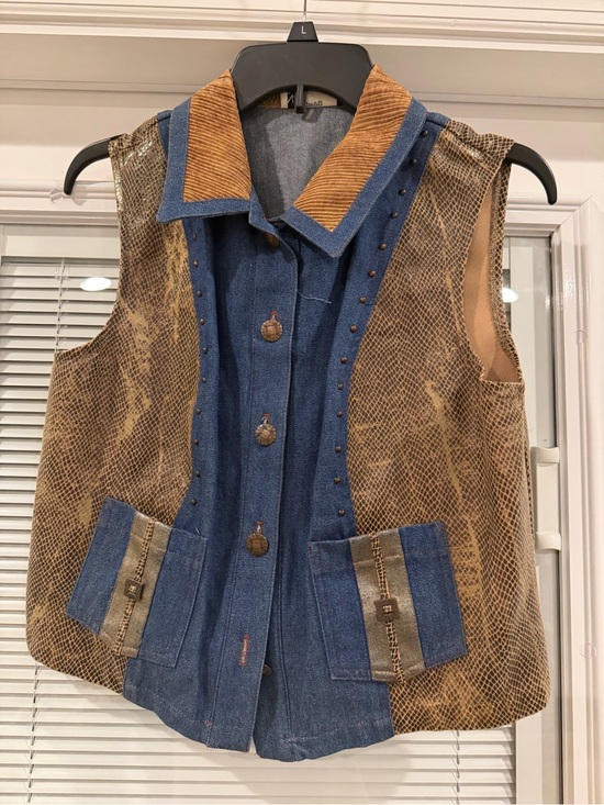 Nancy Bolen Jackets & Blazers - Vintage Y2k Nancy Bolen Denim & Brown Suede Mixed-Media Vest